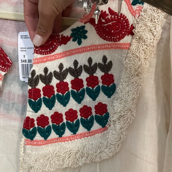 Embroidered Jacket Kimono Boho Style with Tassels Size S - Picture 4 of 7